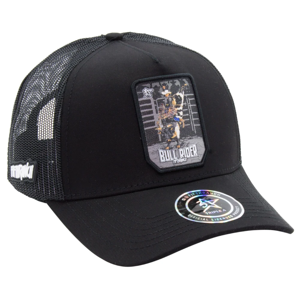 Gorra Fifth Ranch Bull Rider Total Black, Negro total, parche tono sobre tono