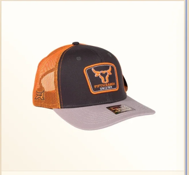 Gorra Fifth Ranch Traditional Negro Naranja, Negro / naranja, visera gris, parche Fifth Ranch