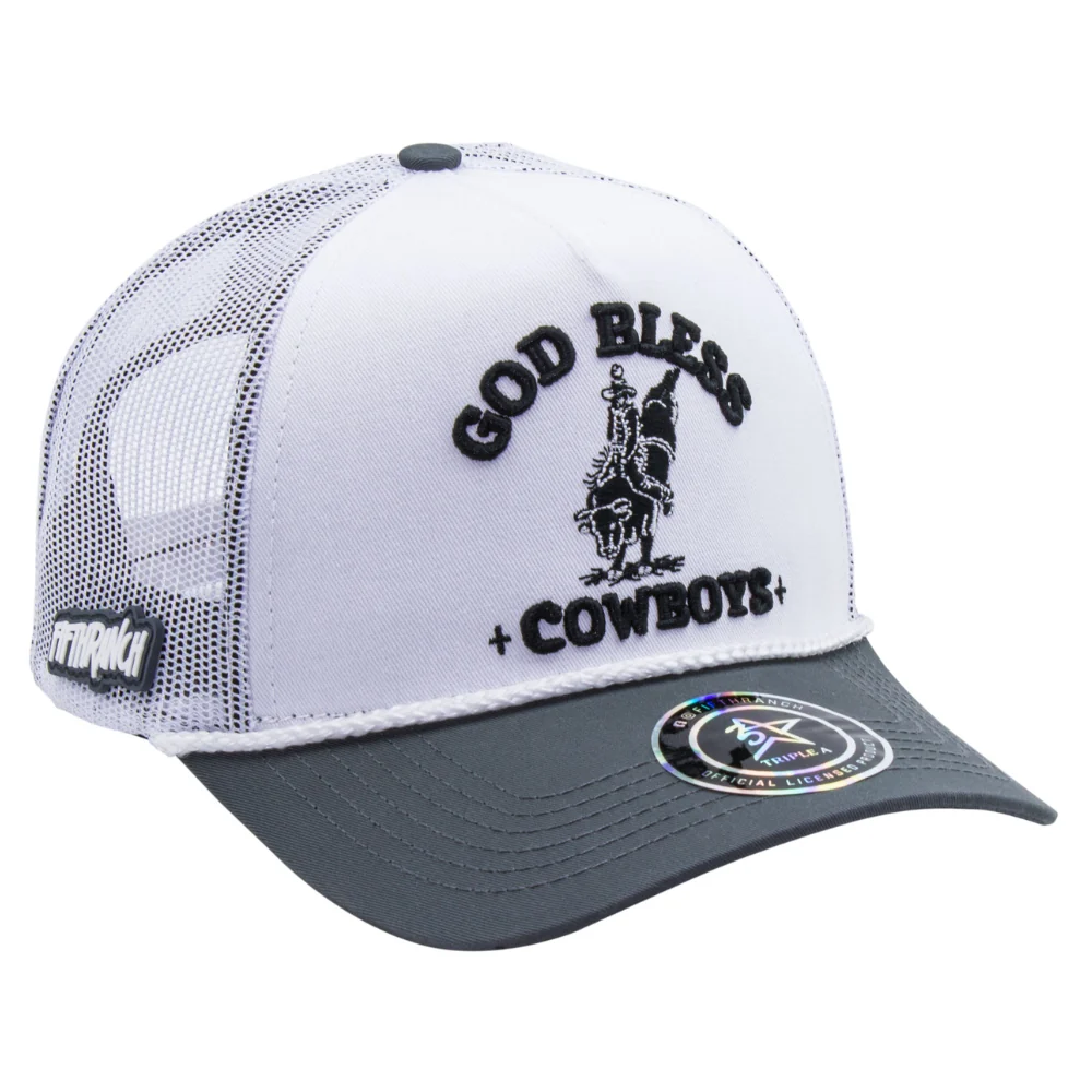 Gorra Fifth Ranch God Bless Cowboys Blanca, Blanco / gris, cuerda blanca