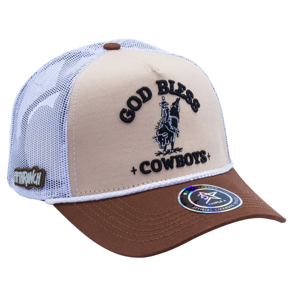 Gorra Fifth Ranch God Bless Cowboys Beige, Beige / café, cuerda blanca