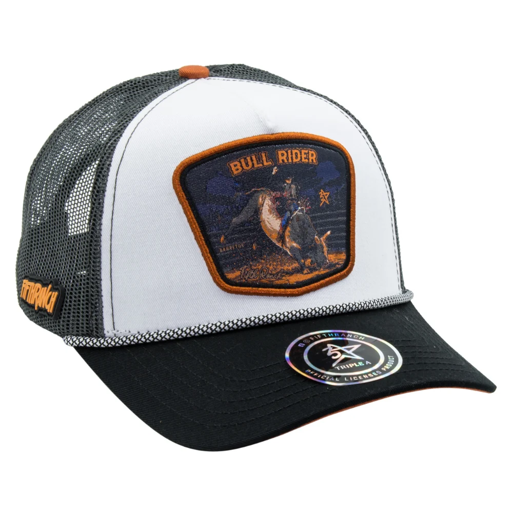 Gorra Fifth Ranch Bull Rider Barretos, Blanco / gris / visera negra