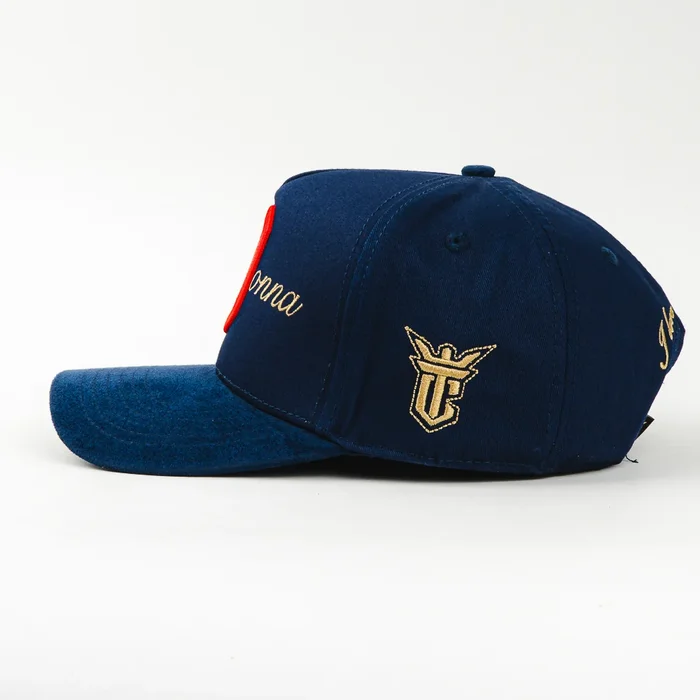Gorra El Tiros Caps Madonna Navy Visor Suede de Gamuza, vista lateral