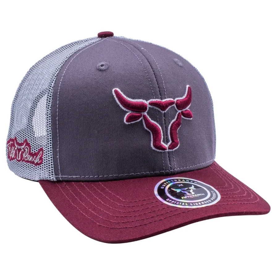 Gorra Fifth Ranch Toro Vino, Gris / vino, bordado tono sobre tono